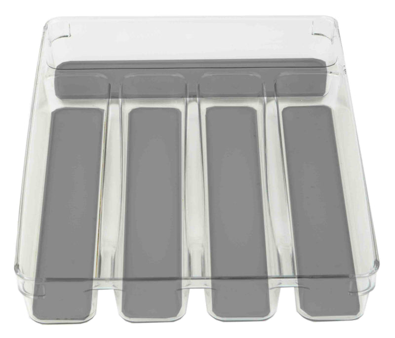 Home Basics Plastic Cutlery Tray With Soft-Grip Interior, Clear-Gray, 9x12x2 Inches