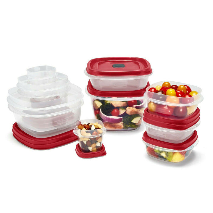 Rubbermaid Food Storage Containers With Easy Find Lids, Red-Clear
