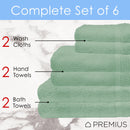 Premius Premium 6-Piece Combed Cotton Bath Towel Set, Granite Green