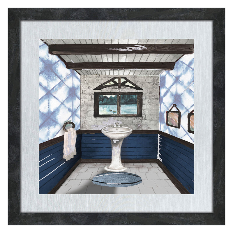 Premius Floating Sink Blue Lodge Washroom Wall Decor, 14x14 Inches