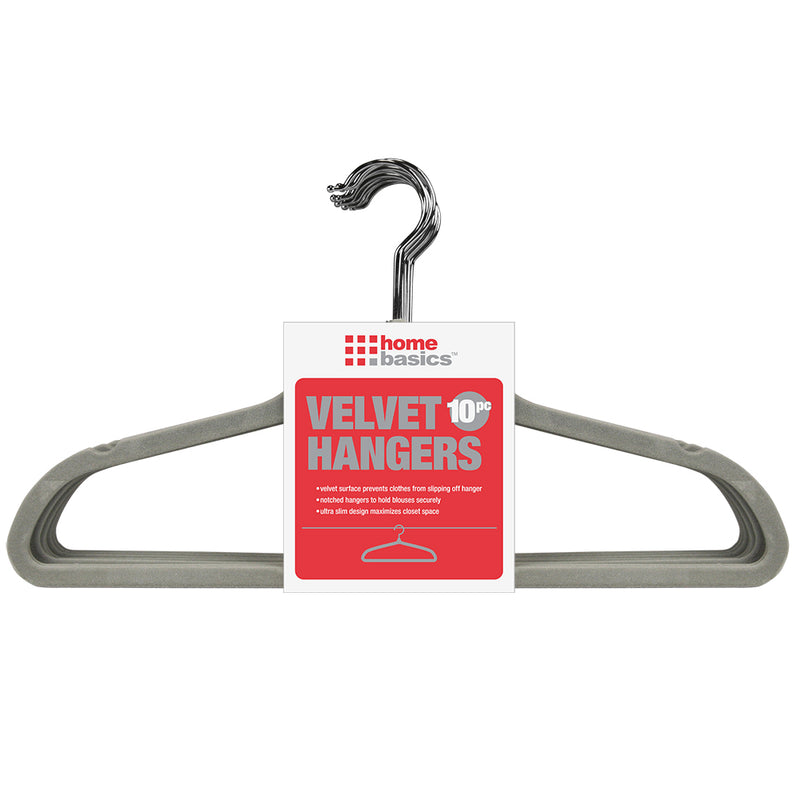 Home Basics 10-Pack Non-Slip Velvet Hangers, Gray, 17.8x5x9.5 Inches