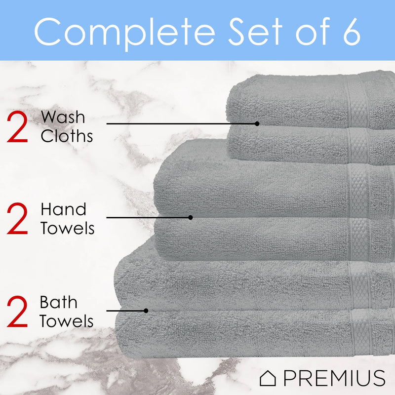 Premius Premium 6-Piece Combed Cotton Bath Towel Set, Grey