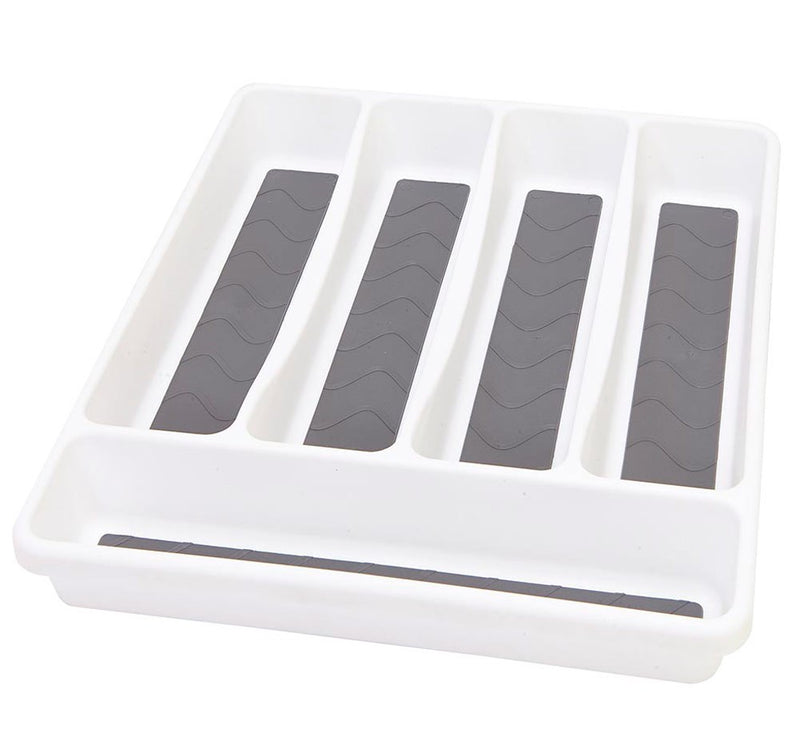 Kitchen Details 5-compartment Drawer Organizing Cutlery Tray With Grip, White,11.5x12.6x1.7