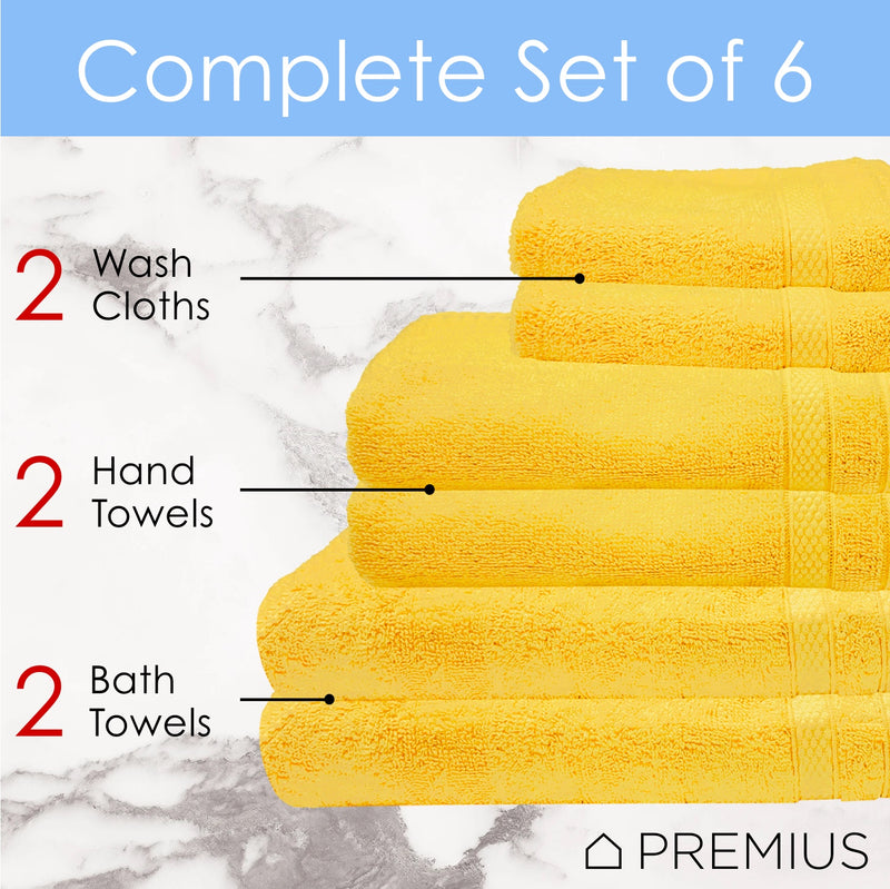 Premius Premium 6-Piece Combed Cotton Bath Towel Set, Yellow