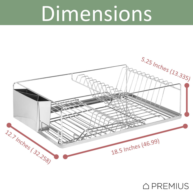 Premius Deluxe Chrome Dish Rack And Cutlery Holder, 18.5x12.7x5.25 Inches