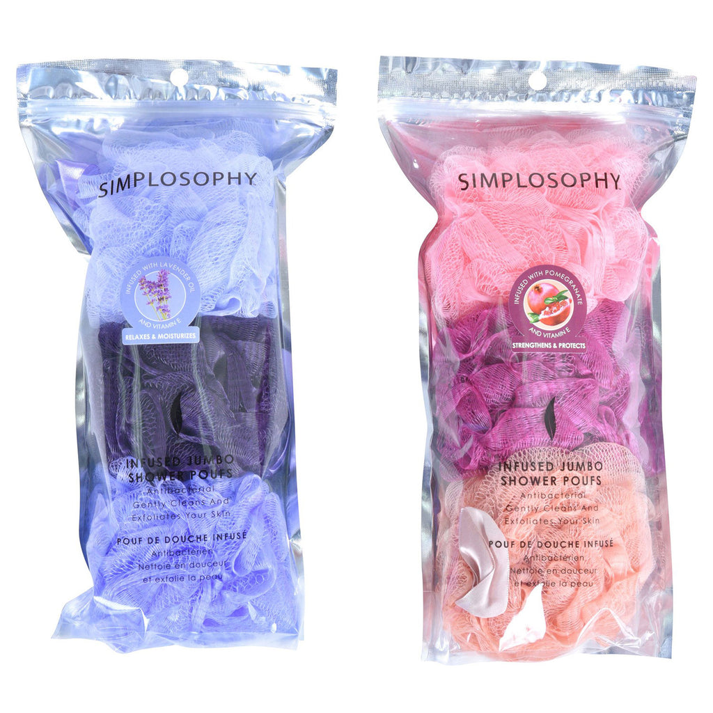 Simplosophy 3-Pack Infused Jumbo Shower Poufs, Assorted – ShopBobbys
