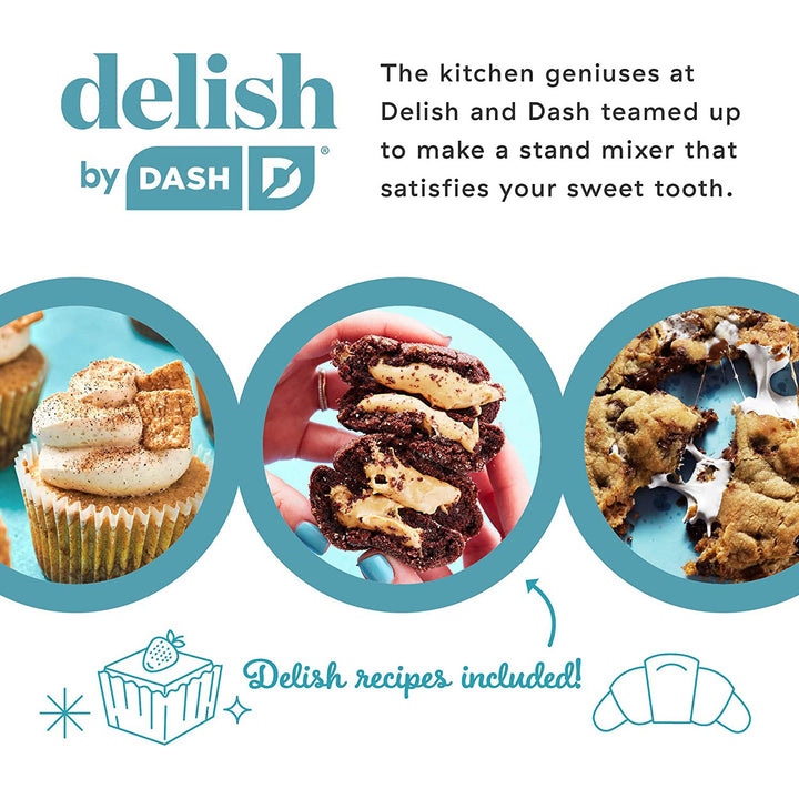 Delish by Dash Compact Stand Mixer, 3.5 Quart with Beaters & Dough Hooks Included - Blue