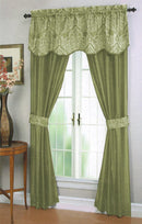 Unique 5-Piece Window Panel Set With Attached Jacquard Valance & Tieback Set, Green, 54x84