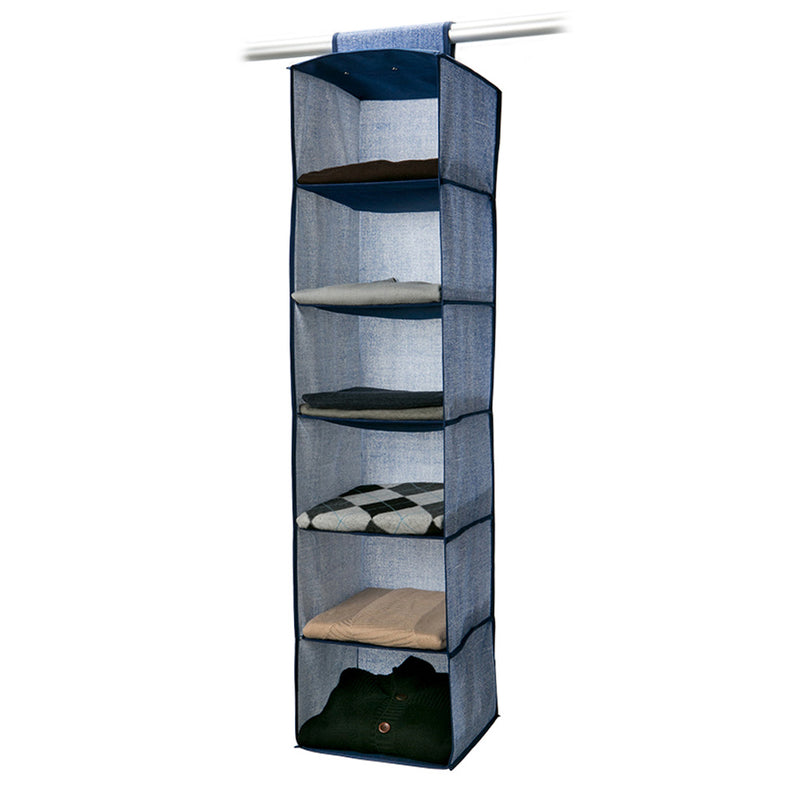Simplify 6-Shelf Hanging Closet Organizer, Denim-Print, Colors May Vary, 12x12x47 Inches