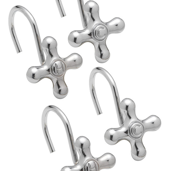 Colonial Hot and Cold Faucet Metal Shower Hooks, 12-Pack, Chrome