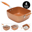 Kitchen Details Non-Stick Copper Glider 4-Piece Deep Frying Cookware Set, 9.4x9.4x2.5 Inches