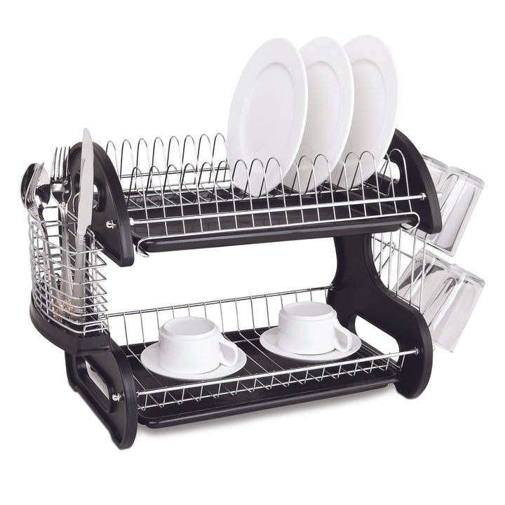 Home Basics 2-Tier Plastic Dish Drainer, Red, 22x11x13.5 Inches