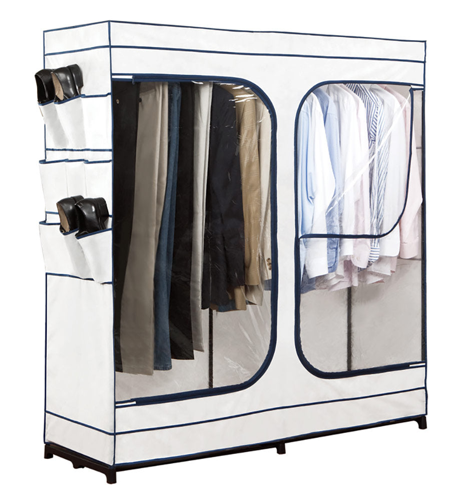 Deluxe Portable Closet Built Shoe Caddy White 60Wx19Dx63.5H Inches