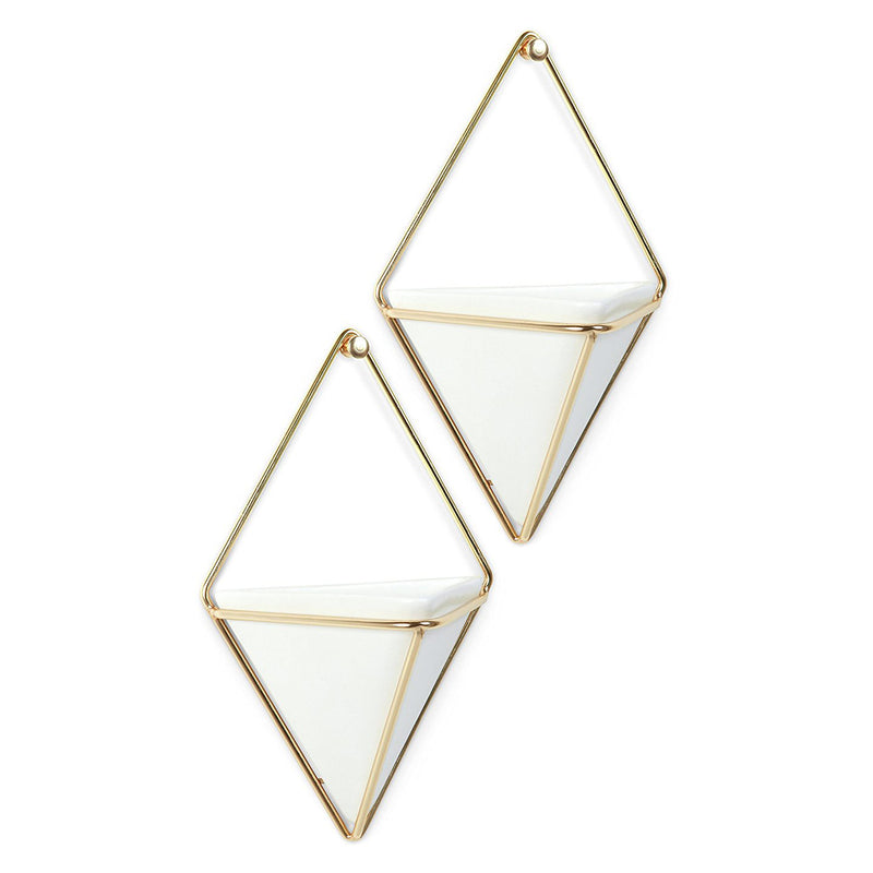 Umbra Trigg Hanging Geometric Wall Planter, 2-Pieces, Gold, 4.5x7x2 Inches