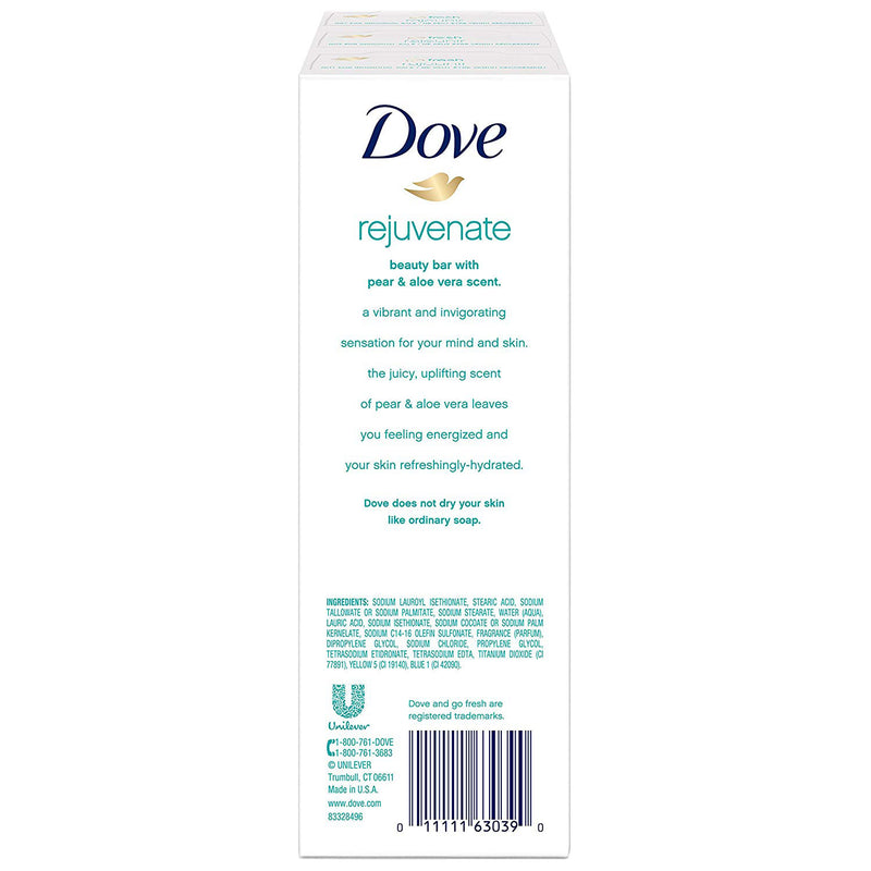 Dove Rejuvenate Beauty Bar Soa with Pear, Aloe Vera Scent, 4 Ounces, 6-Pack