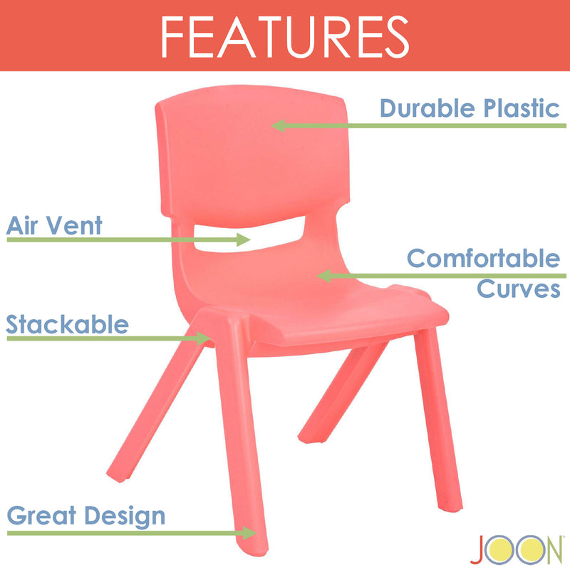 JOON Stackable Plastic Kids Learning Chairs, Coral, 20.5x12.75X11 Inches, 2-Pack (Pack of 2)