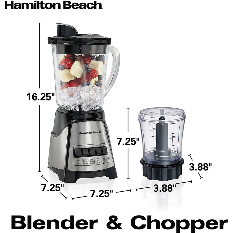 Hamilton Beach Power Elite Glass 2-In-1 Blender With Chopper, Stainless Steel- Black
