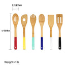 Home Basics Bamboo Wooden Cooking Utensils, Set of 6, Muli-Colored Handles