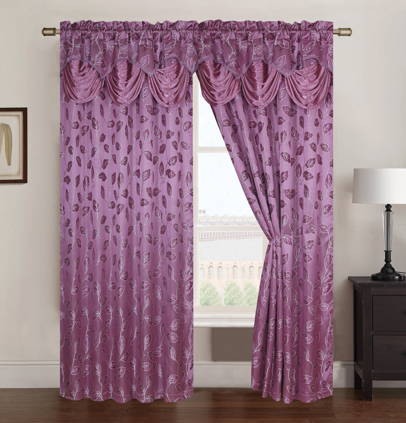 Brenda Jacquard Rod Pocket Panel With Attached Valance, Eggplant, 54x84 Inches