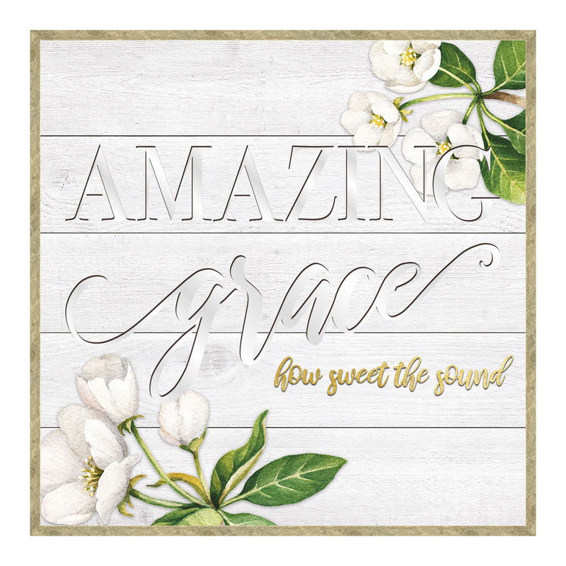 Premius Gracious Quotes Framed Wall Decor With Mirror Cut-Outs, Amazing Grace, 12x12 Inches
