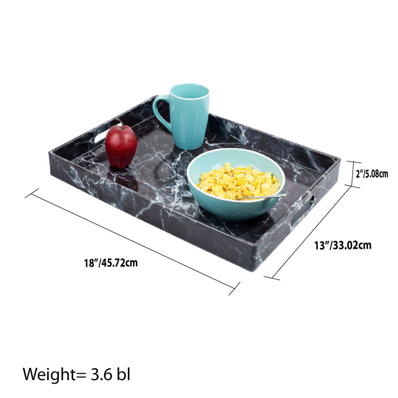 Home Basics Faux Marble Serving Tray, Black, 19x14x1.5 Inches