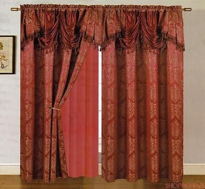 Carmelo Jacquard Panel With Attached Valance And Backing Burgundy - 54x84+18