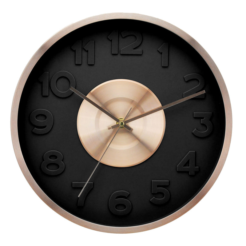 Premius Electro Plated Metal Wall Clock, Black-Rose Gold, 16 Inches