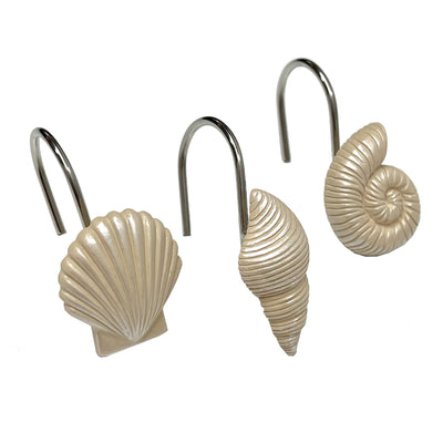 Popular Bath Sea Shell Resin Shower Curtain Hooks, Ivory, 12 Pack –  ShopBobbys