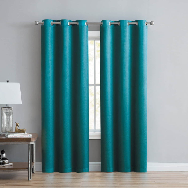 Angela 2-Pack Ribbed Textured Blackout Grommet Window Panel, Teal, 74x84 Inches