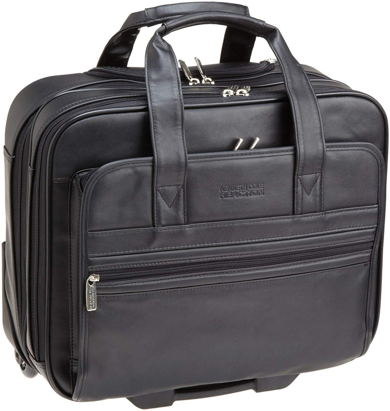 Kenneth Cole Reaction Leather Dual Compartment Wheeled Laptop Portfolio Bag, Black