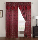 Brenda Jacquard Rod Pocket Panel With Attached Valance, Burgundy, 54x84 Inches