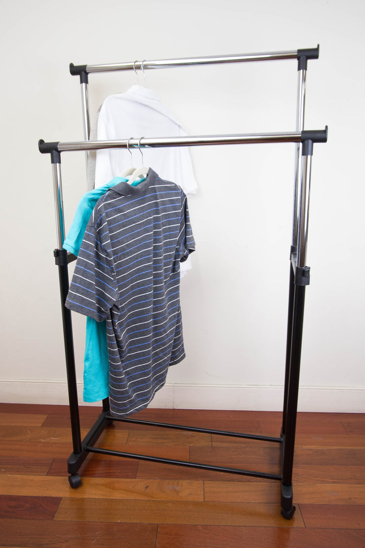 Sunbeam Clothes Rack Sunbeam Chrome Plated Steel Double Garment Rack, Black, 32.75x17 Inche ...