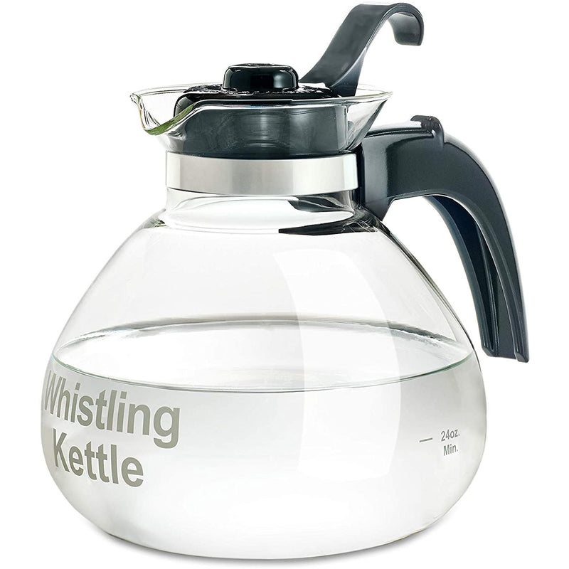 Café Brew Collection Stovetop Schott Glass Whistling Kettle, Clear, 12 Cup
