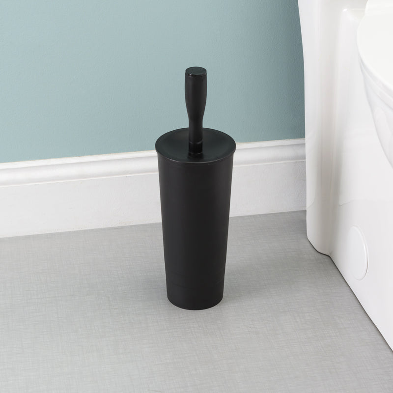 Home Basics Plastic Tapered Toilet Brush And Holder, Black, 4x15 Inches