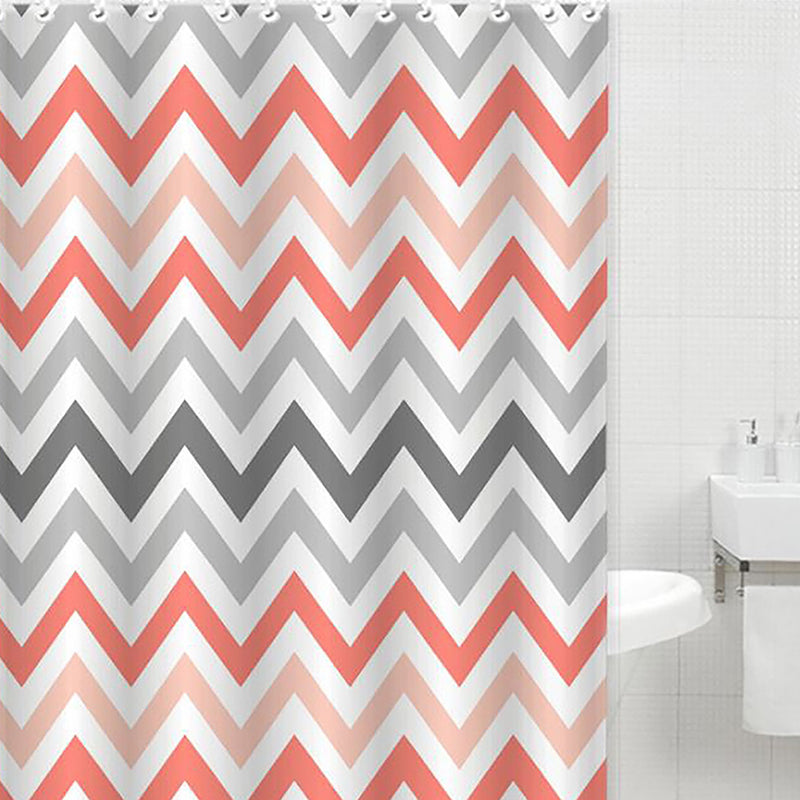 Bath Bliss Canvas Shower Curtain, Coral Chevron Design, 70x72 Inches