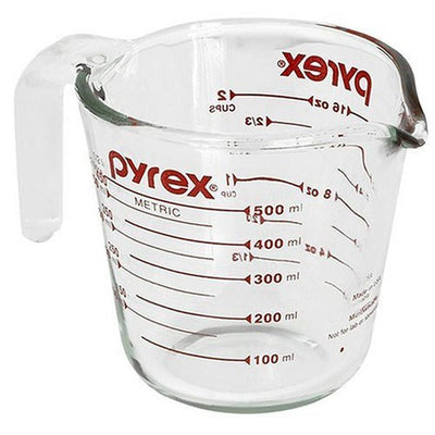 Pyrex Prepware 1-Cup Glass Measuring Cup, Clear with Red Measurements, Pack  of 2 Cups