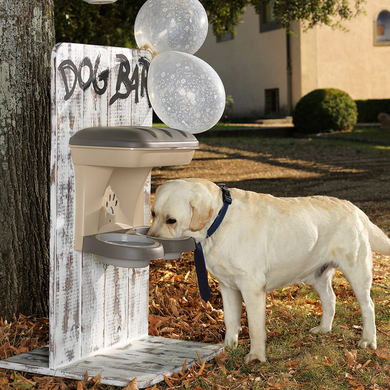 Bama Pet Mountable Food Stand with Storage Compartment, Taupe, Average Dog Size