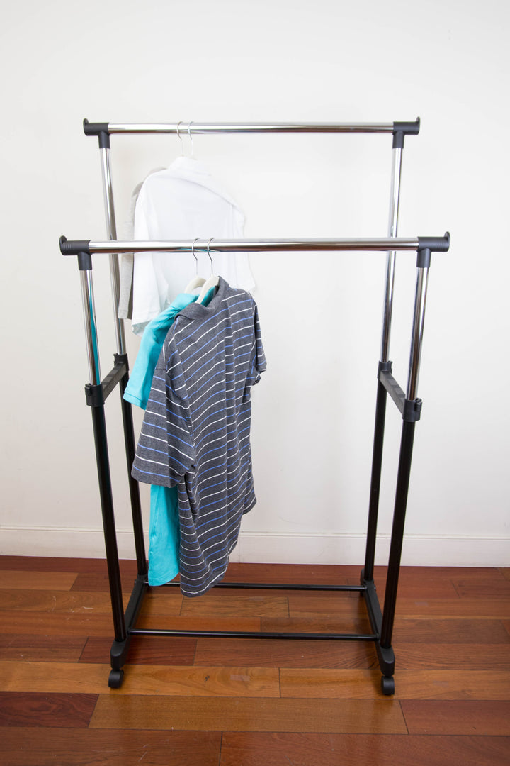 Sunbeam Clothes Rack Sunbeam Chrome Plated Steel Double Garment Rack, Black, 32.75x17 Inche ...