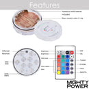 Mighty Power Waterproof Remote Controlled Puck Light with 10 Colorful LEDs
