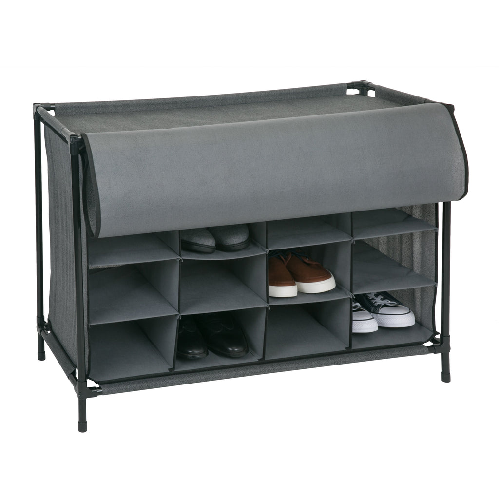 Simplify 16 Pair Stackable Shoe Rack Organizer with Cover, Grey ...