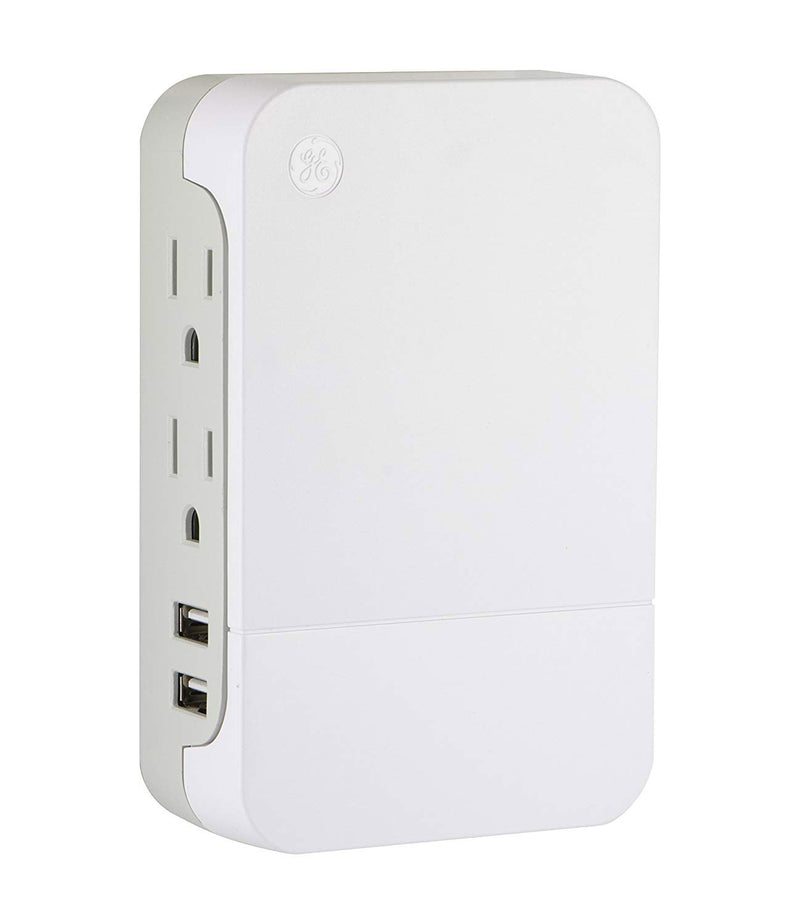 GE Pro USB Charging Surge Protector with 2 Side Access Outlets and 2 USB Ports, 2.4 AMP Shared