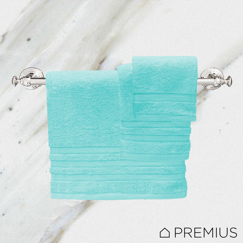 Premius Premium 6-Piece Combed Cotton Bath Towel Set, Aqua Pure