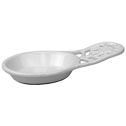 Home Basics Sunflower Collection Cast Iron Spoon Rest, White, 7.5x3.5x1.3 Inches