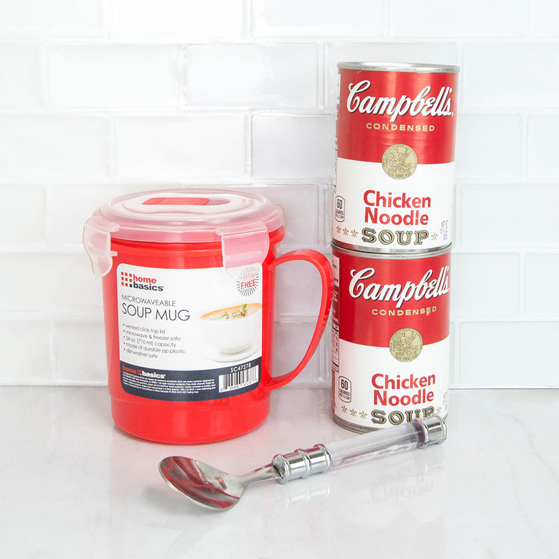 Home Basics Microwaveable Soup Mug With Vented Lid, Red, 24 Ounces