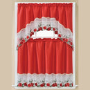 Addy Apple 3-Piece Embroidered Kitchen Curtain Set With Swag Valance, Red, 60x36 Inches