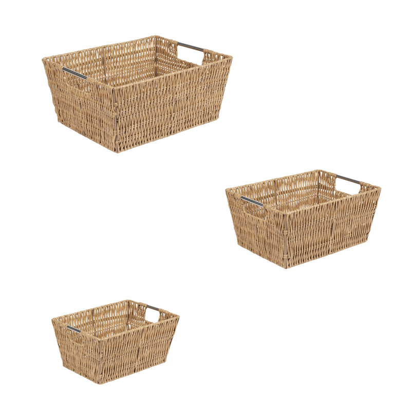 Simplify 3 Pack Set Rattan Tote Storage Baskets, Natural