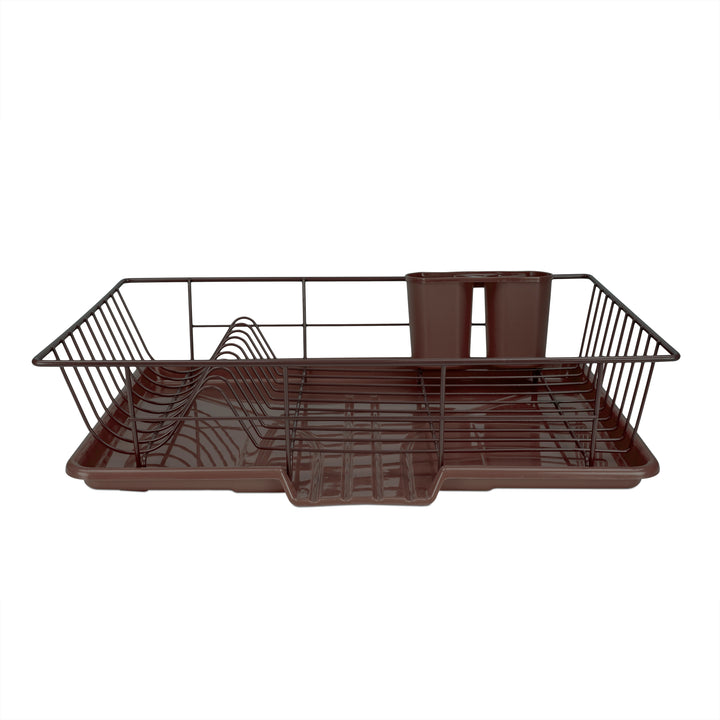 Home Basics 3 Piece Rust-resistant Vinyl Dish Drainer With Self-draining  Drip Tray, Brown : Target