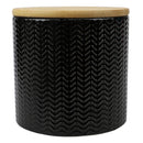 Home Basics Wave Ceramic Canister With Bamboo Lid, Black, Small, 5x5 Inches