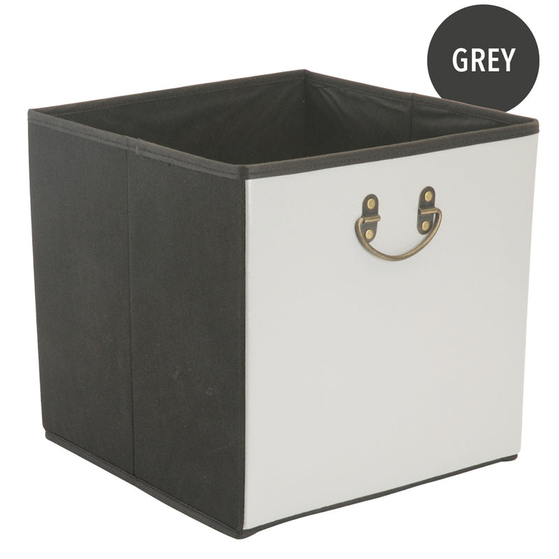 Simplify Retro Faux Leather Collapsible Storage Cube, Grey, 12.8x12.8x12.8 Inches