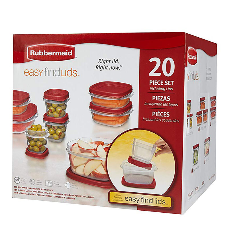 Rubbermaid Easy Find Lids Food Storage Containers 20-Piece Set, Red